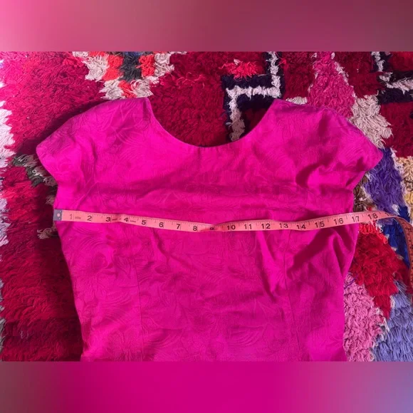 90s Vintage Hot Pink Cotton Jacquard Wiggle Dress w Low Back and Bow Sz Sm - Picture 8 of 9